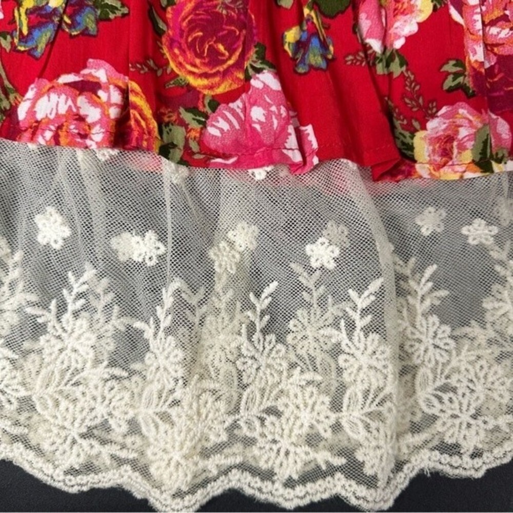 Umgee Floral Boho Top Size Large Blouse Cottagecore Lace Hem Flowy Women’s Top - Picture 16 of 16